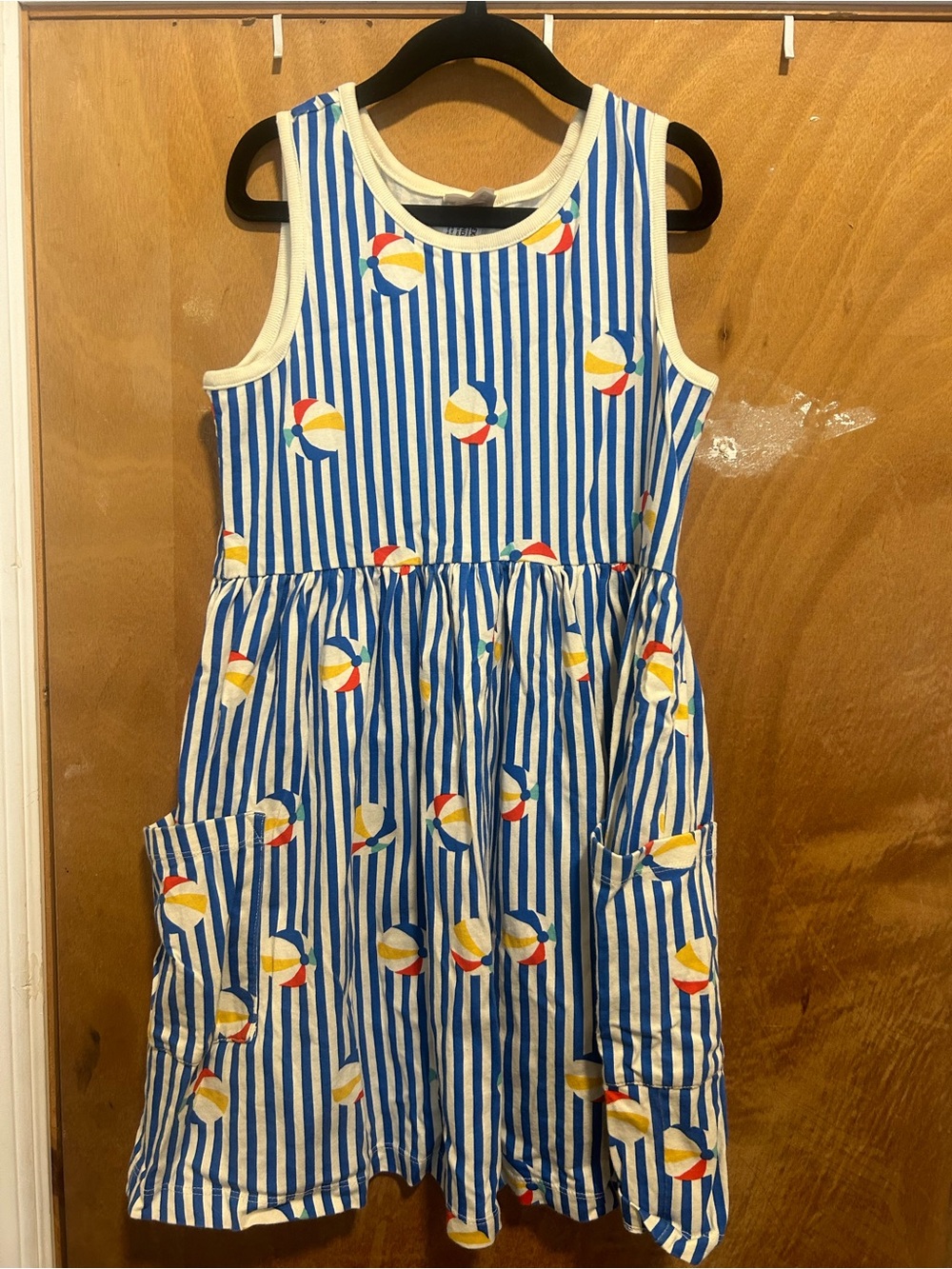 Hanna Andersson Blue and White Striped Beach Ball Tank Dress